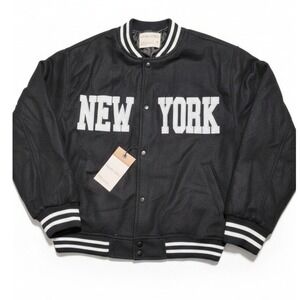 KHAKI BLUE Mens Black New York Varsity Bomber Jacket Size XS/ S